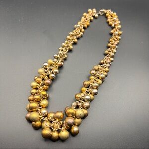 Vtg Mid Century Faux Pearl Gold Tone Bead Ball Cluster Necklace 18”